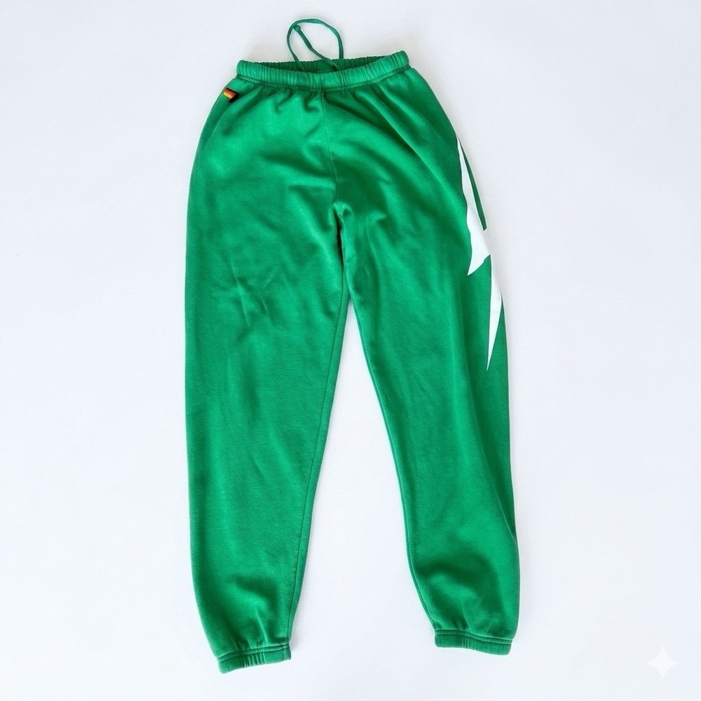 Aviator Nation Bolt Sweatpants Jogger Pants Green Fleece Athleisure Mens Sz XS